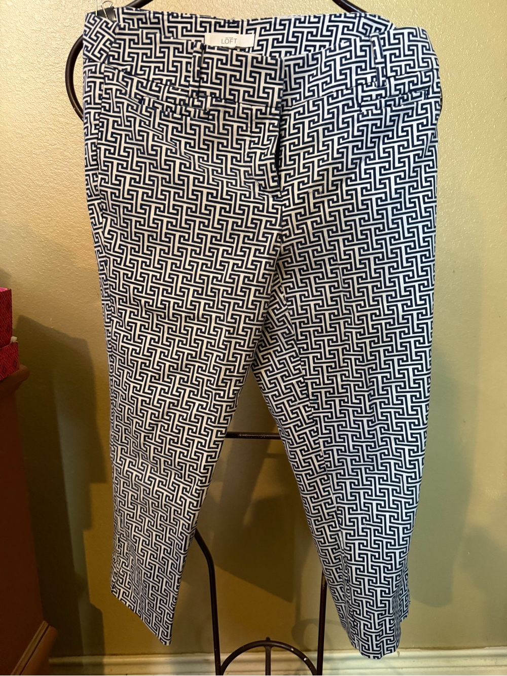 LOFT Navy and White Geometric Print Pants